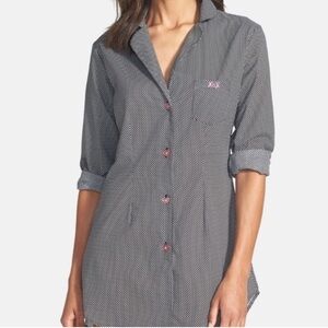 Betsey Johnson Black and White Polka Dot Button Down Sleep Dress Pajamas Medium